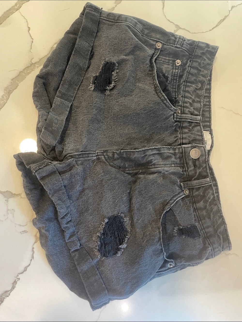 Amuse Society Charcoal Distressed Rolled Hem Jean Shorts